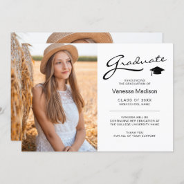 Modern Elegant Script 2 Sided Photo Grad Meddelande