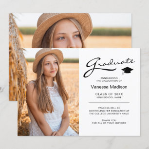 Modern Elegant Script 2 Sided Photo Grad Meddelande