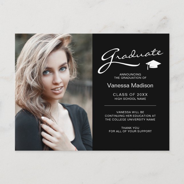 Modern Elegant Script 2-sidig foto Studenten Vykort (Framsida)