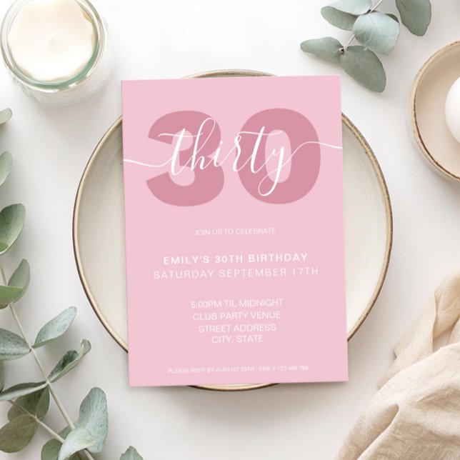 Modern Elegant Script 30års födelsedag-inbjudan Inbjudningar (Skapare uppladdad)