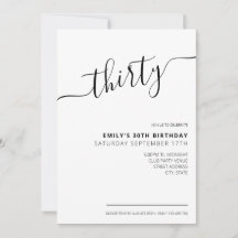 Modern Elegant Script 30års födelsedag-inbjudan