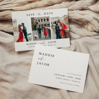 Modern Elegant Script 3 Photo Bröllop Spara Datumet