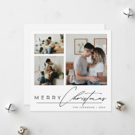 Modern Elegant Script 3 Photo Collage Christmas Julkort