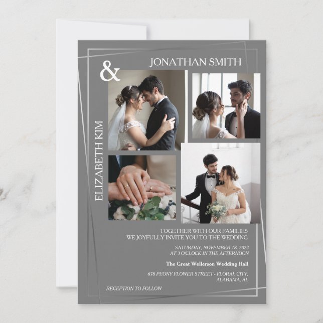 Modern Elegant Script 5 Fotorutnätsöverlägg Bröllo Inbjudningar (Framsida)