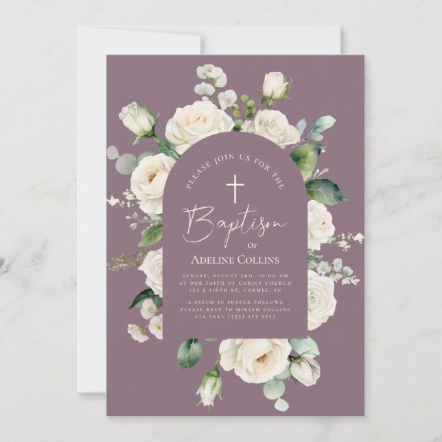 Modern Elegant Script Åldras Lavender Baptism Inbjudningar (Framsida)