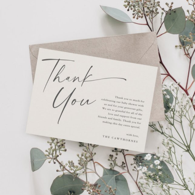 Modern Elegant Script Baby Shower Tack Kort (Skapare uppladdad)