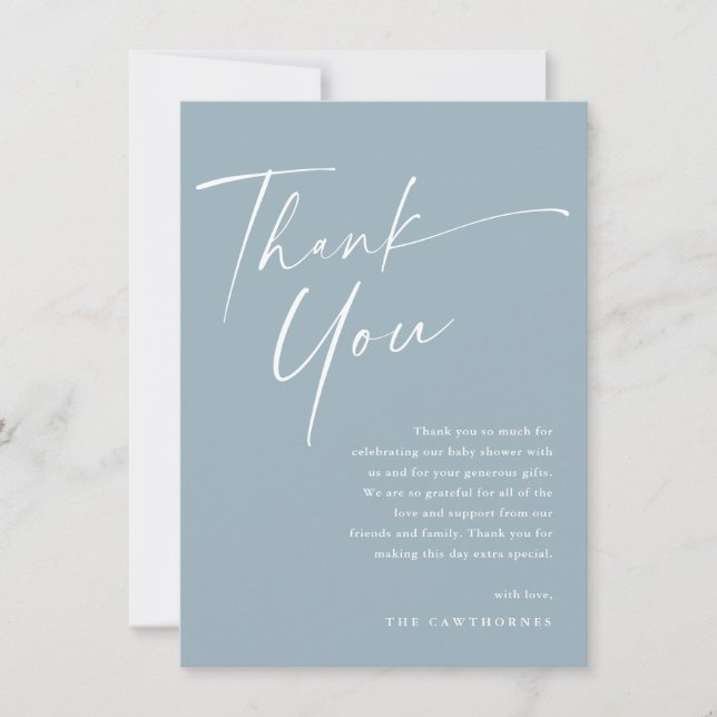 Modern Elegant Script Baby Shower Tack Kort (Framsida)
