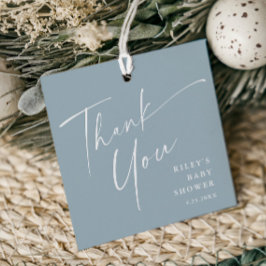Modern Elegant Script Baby Shower Tacksamhetskort Gåvor Etiketter