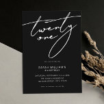 Modern Elegant Script Black 21:a födelsedagen Part Inbjudningar<br><div class="desc">Modern minimalistisk inbjudan till 21:a födelsedagspartiet med enkel design med handskrivet skript för elegant.</div>