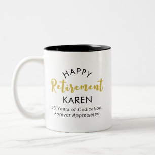 Modern Elegant Script Black Guld Lycklig Pension Två-Tonad Mugg