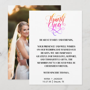 Modern Elegant Script Black White Bröllop Tack Kort