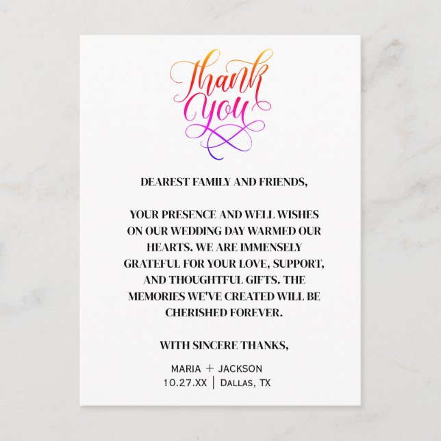 Modern Elegant Script Black White Bröllop Vykort (Framsida)