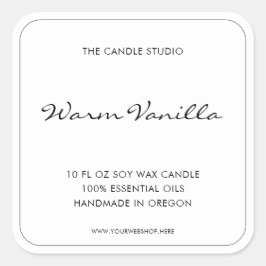 Modern Elegant Script Black White Packaging Candle Fyrkantigt Klistermärke