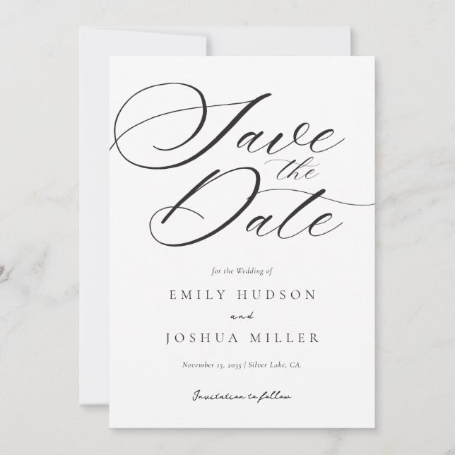 Modern Elegant Script Bröllop Spara Datumet (Framsida)