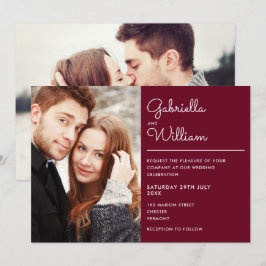 Modern Elegant Script Burgundy 2 Photo Bröllop Inbjudningar