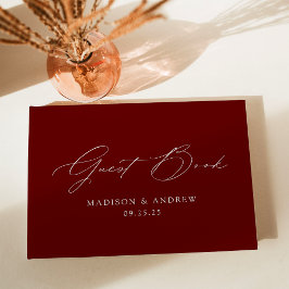Modern Elegant Script Burgundy Photo Bröllop Gästböcker