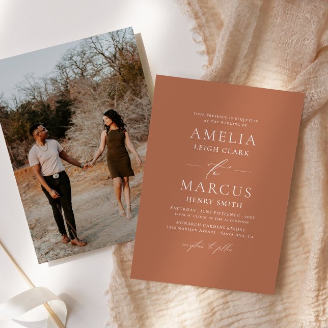 Modern Elegant Script Clay Bröllop Inbjudningar (Skapare uppladdad)