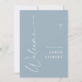 Modern Elegant Script Damblå Dop Välkommen Inbjudningar