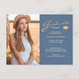 Modern Elegant Script Dammtor Blue Guld 2 Foto Exa Vykort