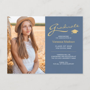 Modern Elegant Script Dammtor Blue Guld 2 Foto Exa Vykort