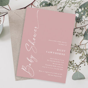 Modern Elegant Script Damrosa Flickor Baby Shower Inbjudningar