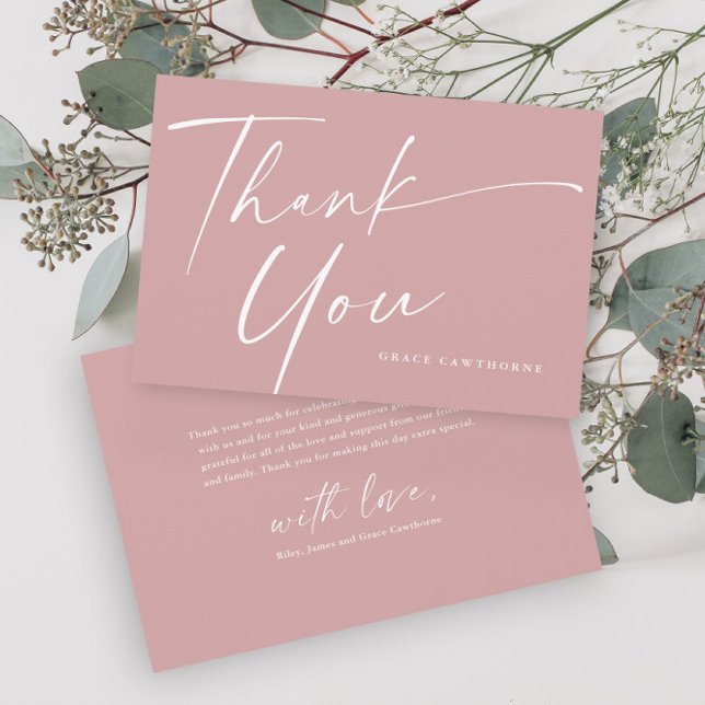 Modern Elegant Script Damrosa Flickors Dopkort  Tack Kort (Elegant script dusty pink girls baptism thank you card.)
