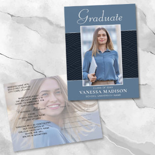 Modern Elegant Script Dusty Blue 2 Photo Grad Vykort