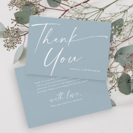 Modern Elegant Script Dusty Blue Boys Baptism Tack Kort