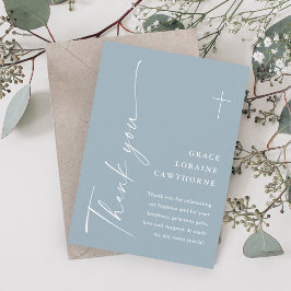 Modern Elegant Script Dusty Blue Boys Baptism Tack Kort
