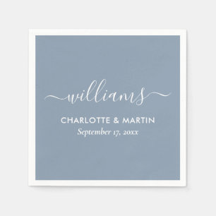 Modern Elegant Script Dusty Blue Bröllop Napkins Pappersservett