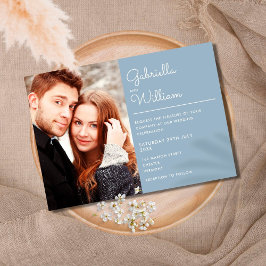 Modern Elegant Script Dusty Blue Photo Bröllop Inbjudningar