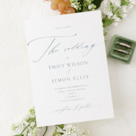 Modern Elegant Script Dusty Blue Wedding Inbjudningar