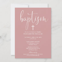 Modern Elegant Script Dusty Ro Rosa Baptism