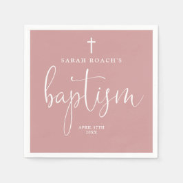 Modern Elegant Script Dusty Ro Rosa Baptism Pappersservett