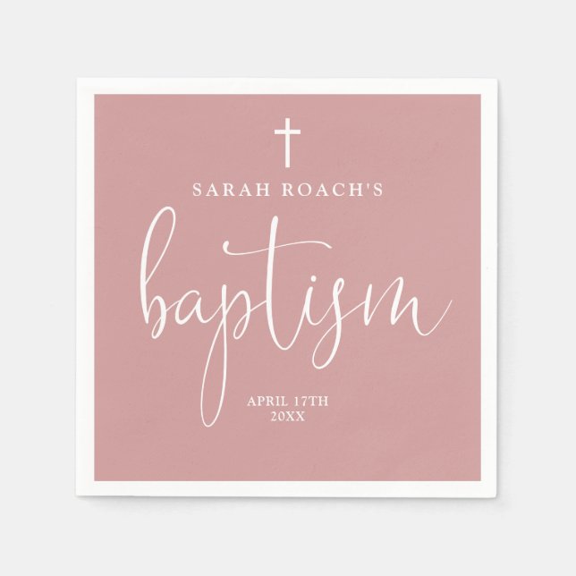 Modern Elegant Script Dusty Ro Rosa Baptism Pappersservett (Framsidan)