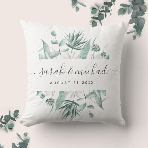 Modern Elegant Script Eucalyptus Greenery Bröllop Kudde