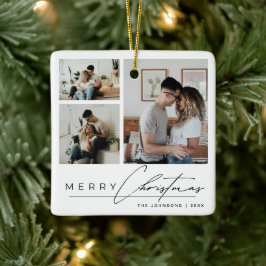 Modern Elegant Script Family Photo Merry Christmas Julgransprydnad Keramik