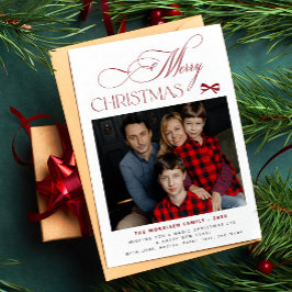 Modern elegant script family photo Merry Christmas Julkort
