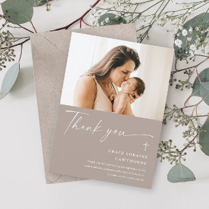 Modern Elegant Script Foto Dopning Tack Kort