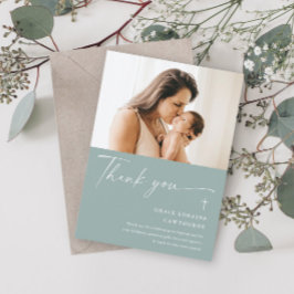 Modern Elegant Script Foto Dopning Tacksamhetskort Inbjudningar