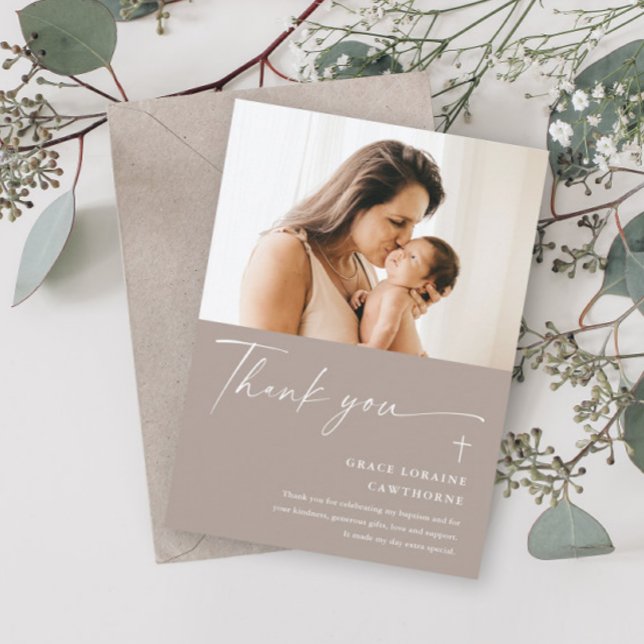 Modern Elegant Script Foto Dopning Tacksamhetskort Inbjudningar (Skapare uppladdad)