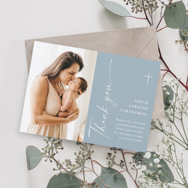 Modern Elegant Script Foto Dopning Tacksamhetskort Inbjudningar (Skapare uppladdad)