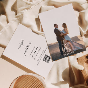 Modern Elegant Script Fullt Photo QR-kod Bröllop Spara Datumet