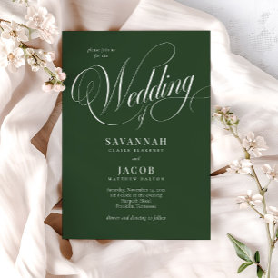 Modern Elegant Script Grönt Bröllop Inbjudningar