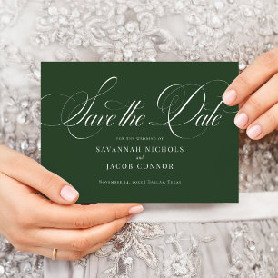 Modern Elegant Script-Grönt Spara Datumet