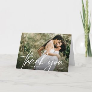 Modern Elegant Script Heart Simple Bröllop Photo Tack Kort