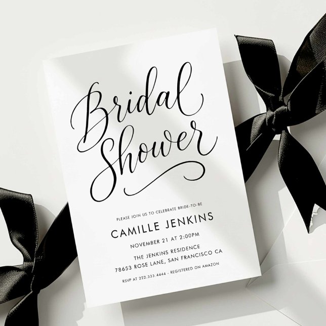 Modern Elegant Script Inbjudningskort för möhippan (Modern Calligraphy Bridal Shower Invitation)