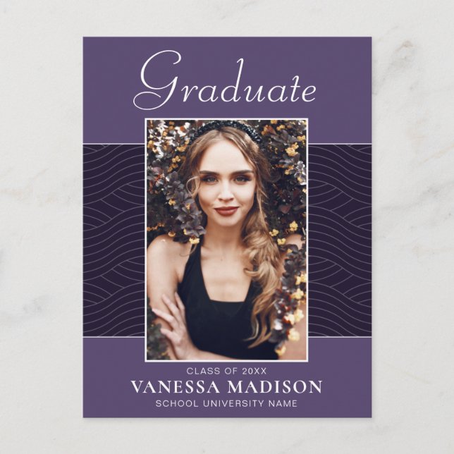 Modern | Elegant Script Lila Violet 1 Photo Grad Vykort (Framsida)