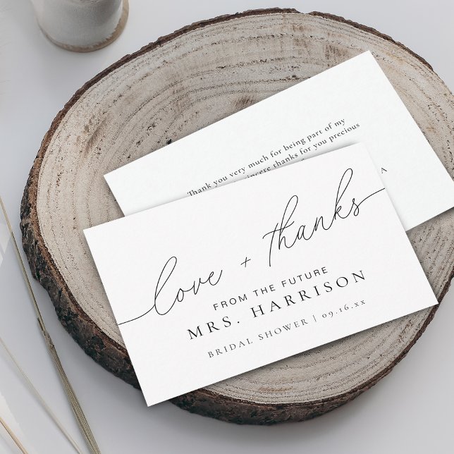 Modern Elegant Script-Möhippa Tack Kort (Modern Elegant Script Bridal Shower Love & Thanks Card)