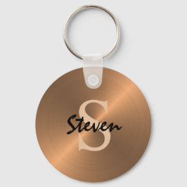 Modern Elegant Script Monogram Bronze Metallic Nyckelring